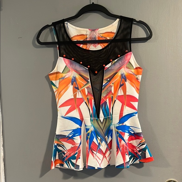 Mauve Red and Orange Asymmetrical‎ Sleeveless Tank Top - Picture 1 of 4